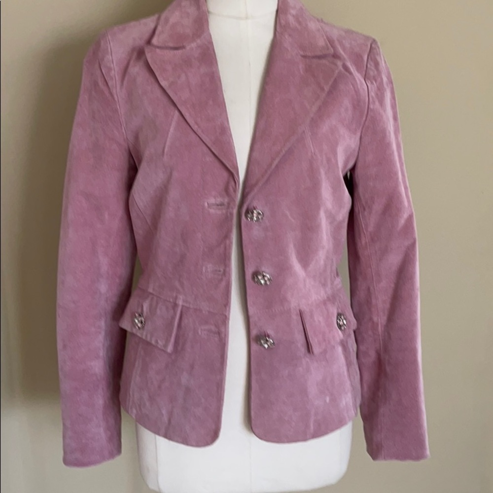 Pink blush suede leather blazer with bling small